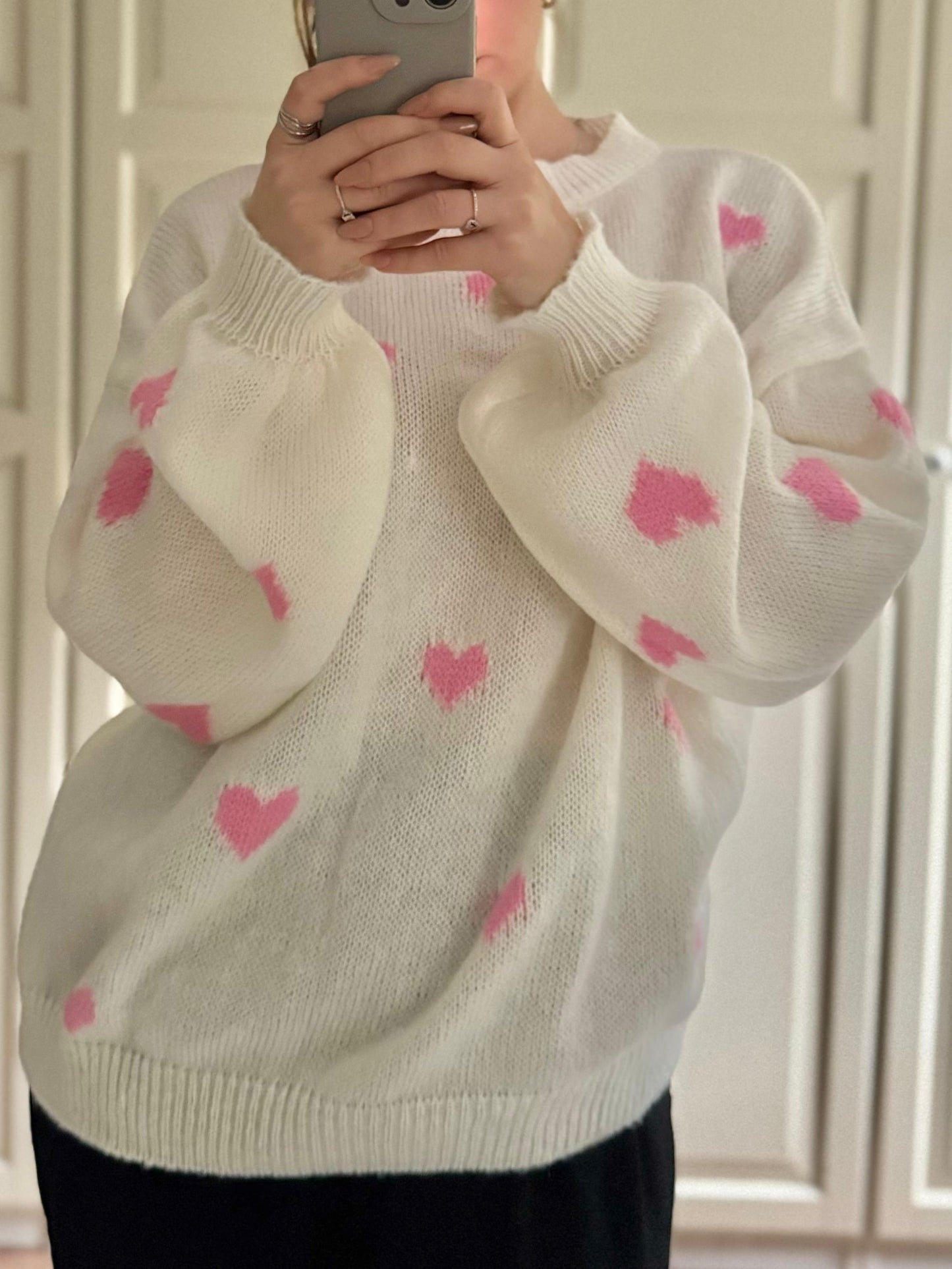 Herzchen Pullover Creme/Rosa