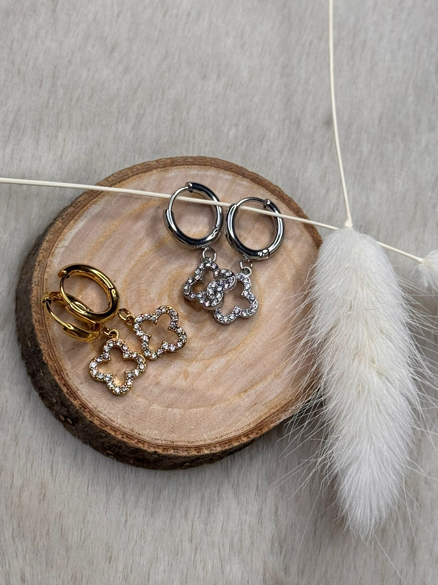 Lucky Clover Edelstahl Ohrringe Silber