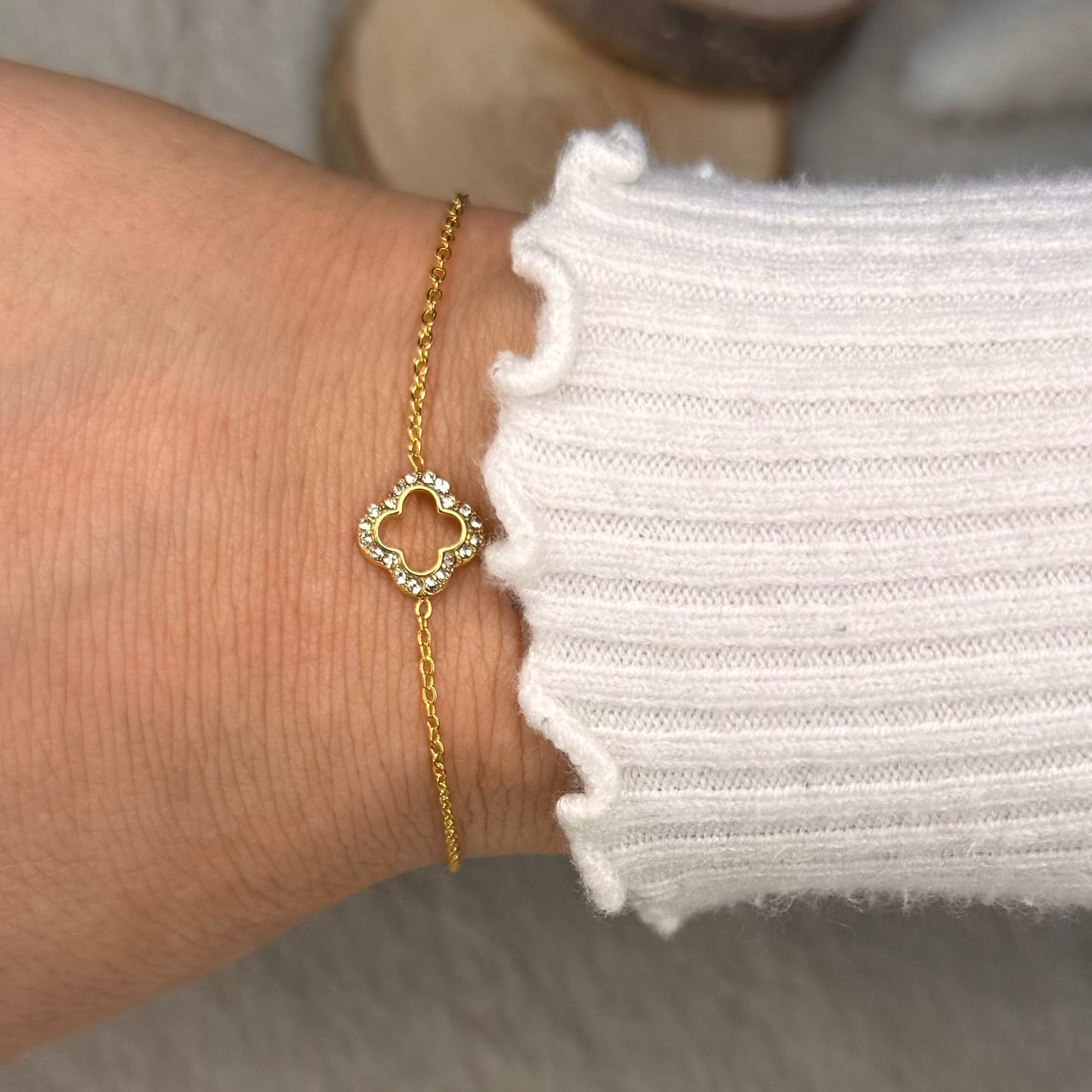 Lucky Clover Edelstahl Armband Gold