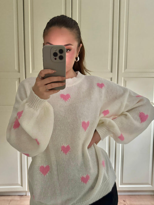 Herzchen Pullover Creme/Rosa