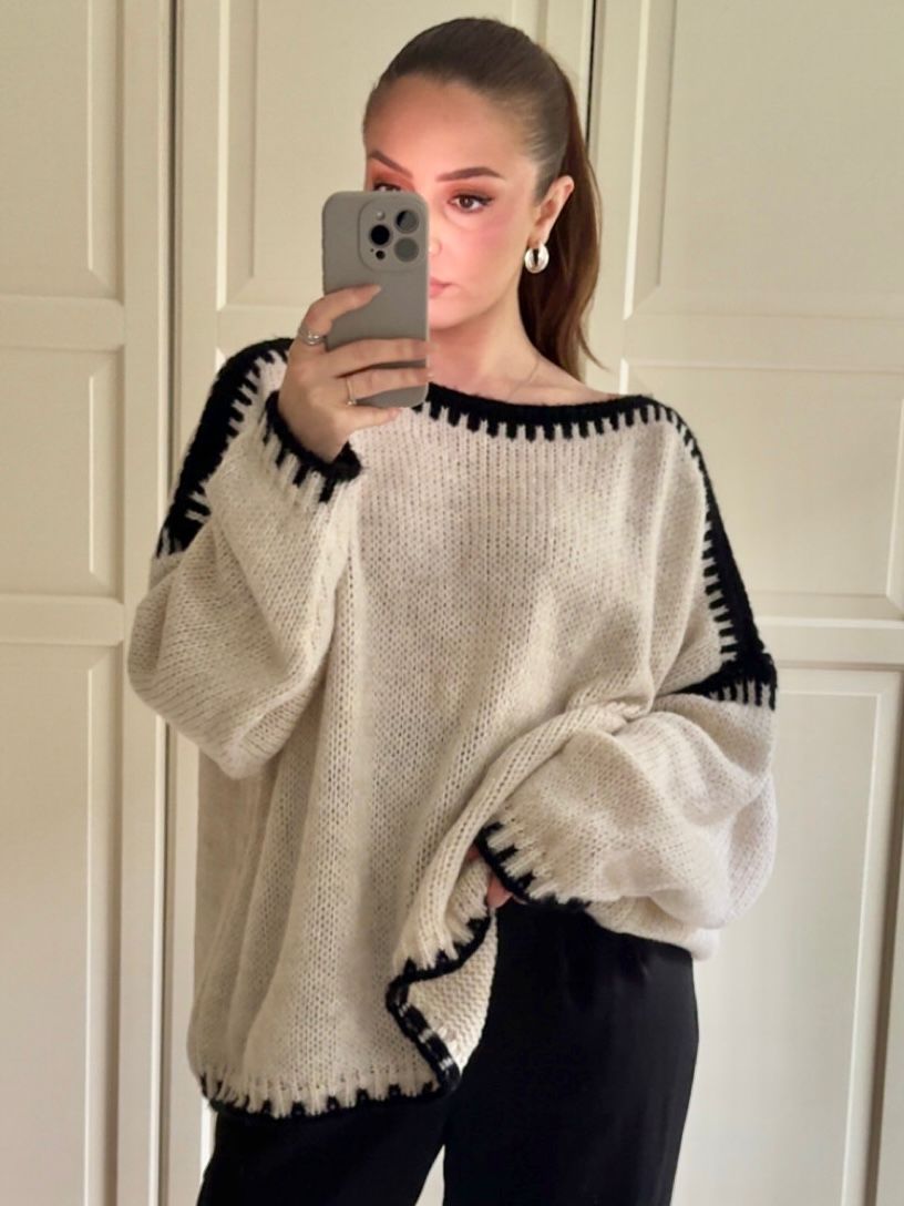 Oversized Strickpullover mit Naht Creme