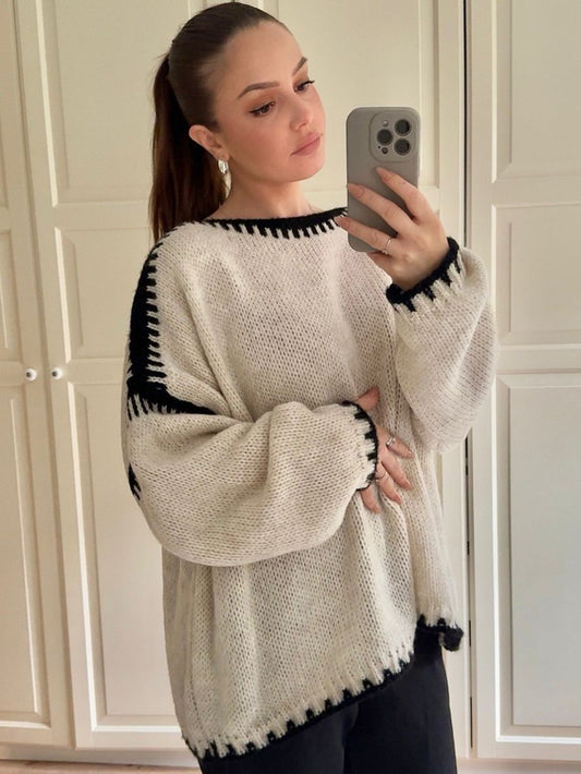 Oversized Strickpullover mit Naht Creme