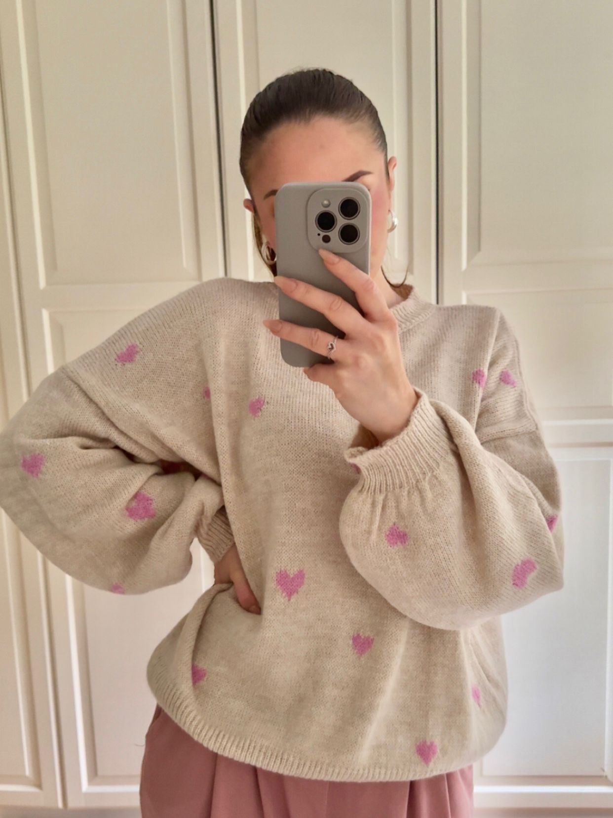 Herzchen Pullover Beige/Rosa