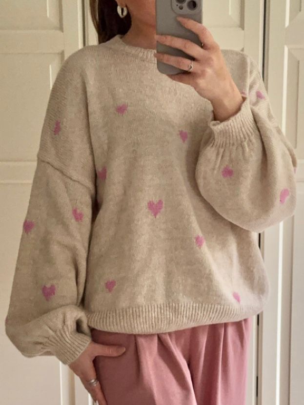Herzchen Pullover Beige/Rosa