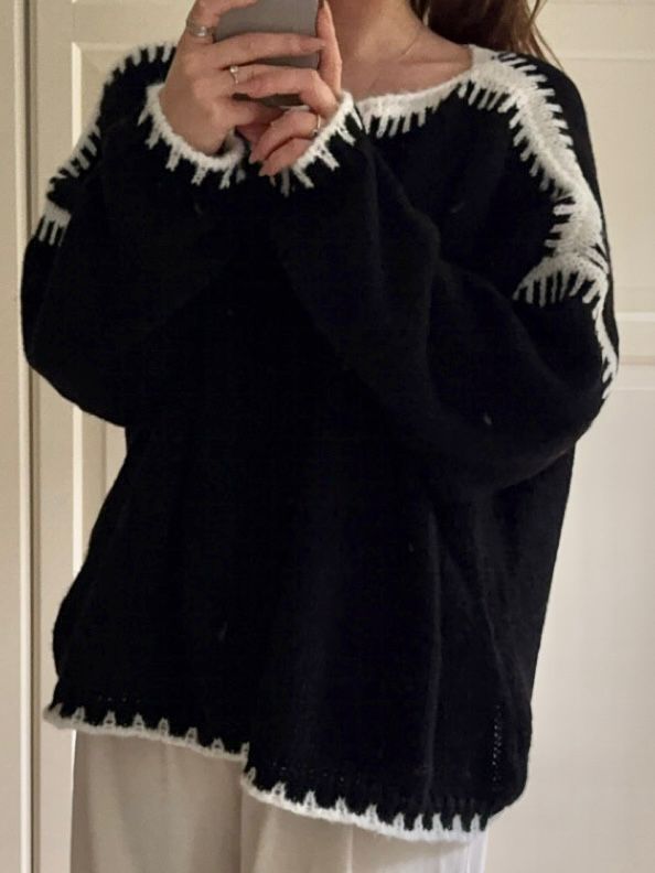 Oversized Strickpullover mit Naht Schwarz