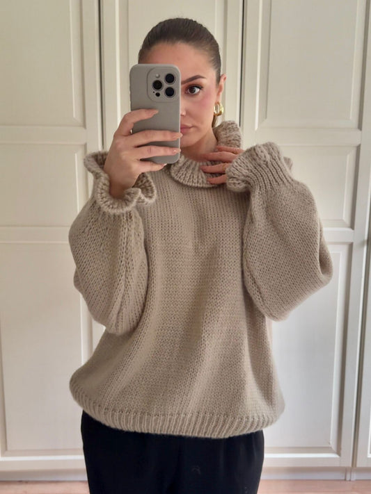 Rüschen Strickpullover Hellbraun