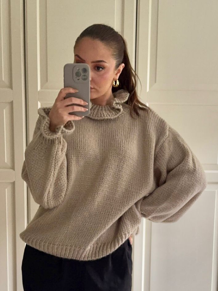 Rüschen Strickpullover Hellbraun