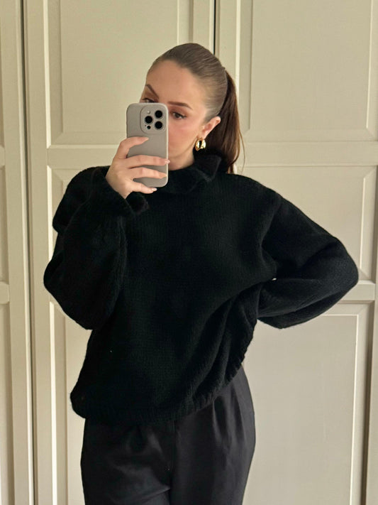 Rüschen Strickpullover Schwarz