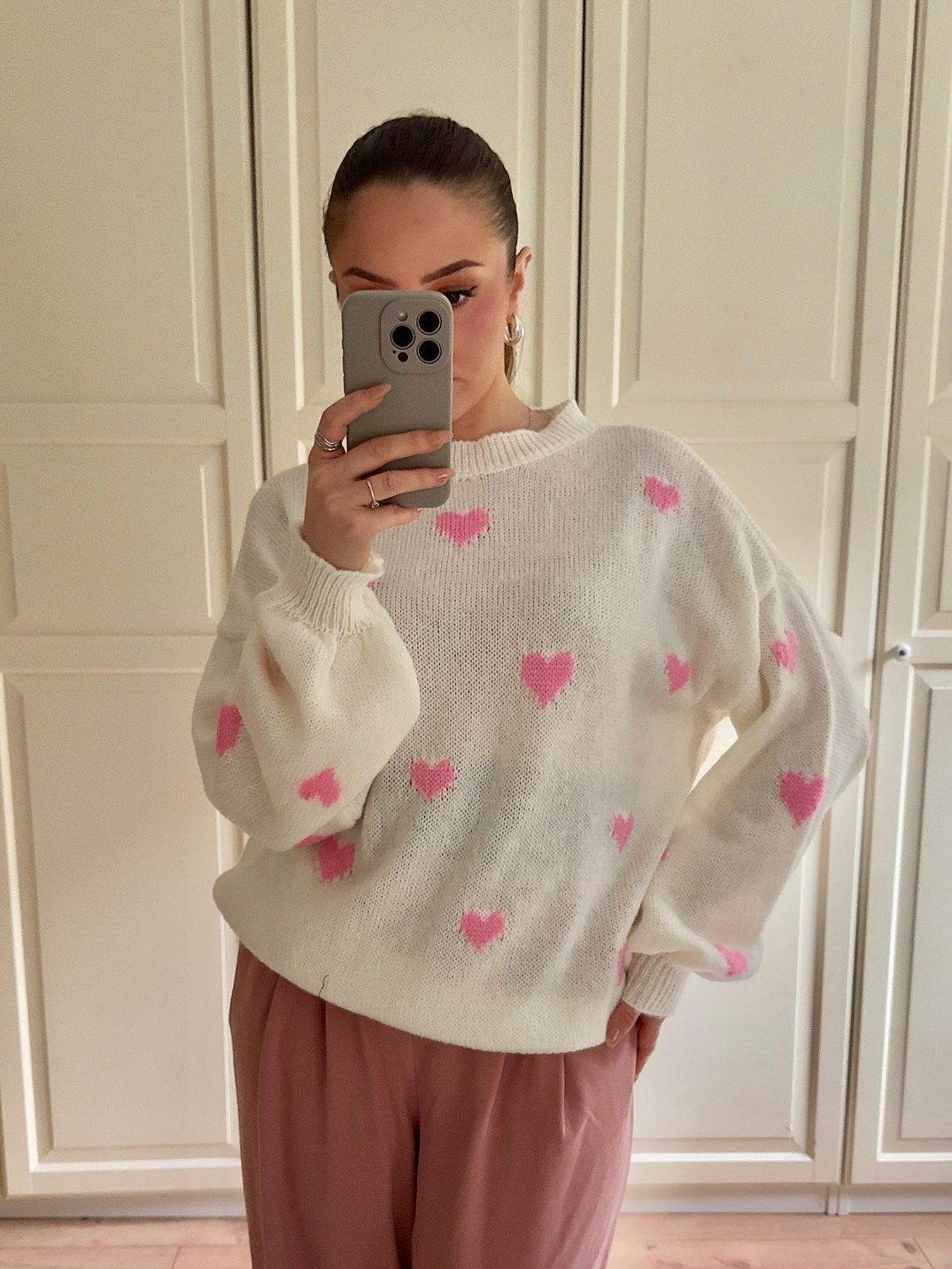 Herzchen Pullover Creme/Rosa