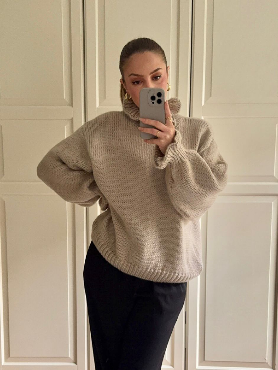 Rüschen Strickpullover Hellbraun